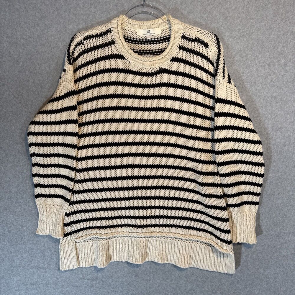 Jean Pierre Klifa Sweater Womens Large Pure White/Navy Striped